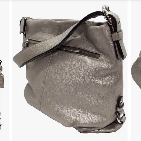 NWOT Coach F15064 Metallic Silver Hobo Satchel Shoulder Bag FREE wallet - Picture 2 of 13
